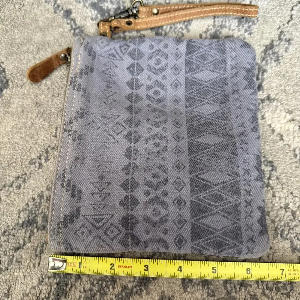 Myra Bag Womens Boho Canvas Leather Crossbody Blue Brown Wristlet Purse